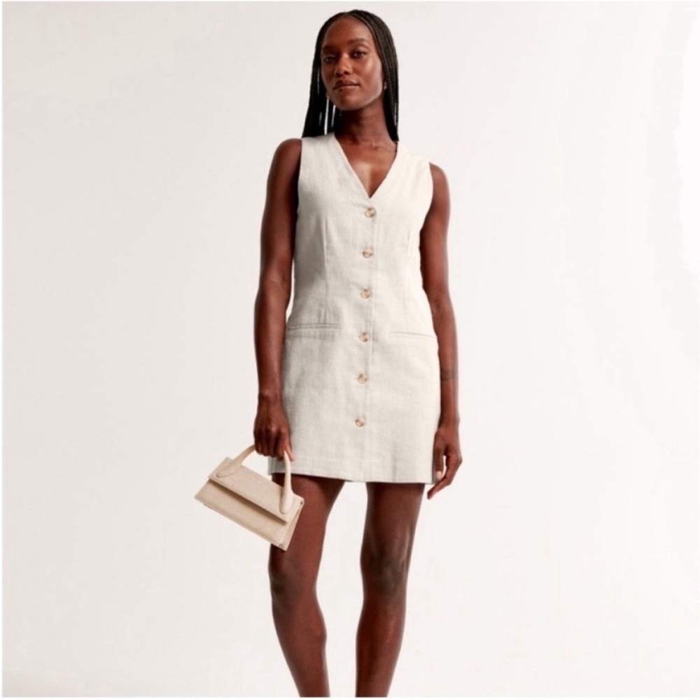 Abercrombie & Fitch Mara Linen Blend Vest Mini Dress Cream Tan Size Small